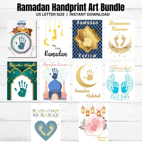 10 Ramadan Footprint Handprint Craft ART Printable, EID Preschool art, Ramadan Kids Craft Homeschool Paint Activity, Toddler Holiday art