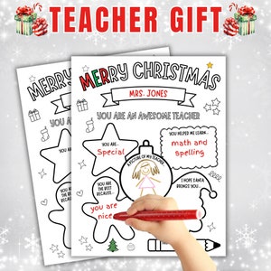 Cadeau de remerciement de Noël pour professeur, carte-cadeau imprimable pour les vacances de professeur, cadeau de remerciement pour professeur à colorier, téléchargement immédiat pour les écoliers