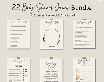 22 Minimalist Baby Shower Game Bundle, Modern Minimalist Baby Baby Shower Game Pack, Gender Neutral Baby Shower Games, Printable PDF MIN123