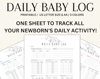 Daily Baby Log, Daily Newborn Tracker, Newborn Nanny log, Day Care Tracker Log, Babysitter Report, Caretaker Log Report Tracker, Printable