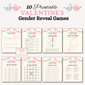 Juegos de revelación de género de VALENTINE, juegos de baby shower, juegos de pájaros de amor de San Valentín, paquete de revelación de género, paquete de ducha de San Valentín imprimible,