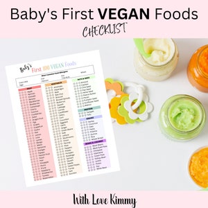 Los primeros 100 alimentos VEGANOS del bebé para alimentar a su bebé antes de 1 año y retirarlo del biberón. Lista de alimentos veganos para bebés. PDF imprimible al instante