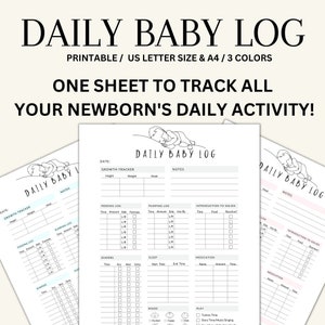 Daily Baby Log, Daily Newborn Tracker, Newborn Nanny log, Day Care Tracker Log, Babysitter Report, Caretaker Log Report Tracker, Printable