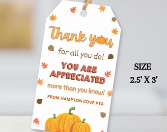 Autumn Fall Thank You Tags, Staff Appreciation, Teacher Gift, Thanksgiving Tags, Fall Appreciation Tags, Employee Team  For All You Do Tag
