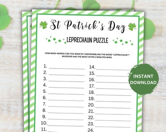 Printable St Patrick's Day Leprechaun Puzzle Game, St Paddy's Day Game Activity, St Pattys Day Adult & kids game, St Patricks Day Party Game