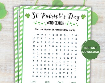 Druckbares St Patrick's Day Wortsuchspiel, St Paddy's Day Spielaktivität, St Patty's Erwachsene & Kinder spiele, St Patrick's Day Party Spiele