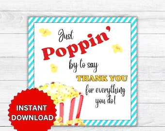 Poppin' By Gift Tag, Teacher Appreciation Lip BalmPopcorn, Staff Co worker Nurse Printable Editable Download, School Kid Appreciation Gift