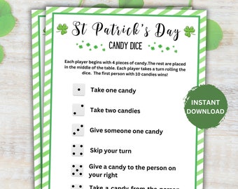 Printable St Patrick's Day Candy Dice Game,  St. Paddy's Day Game Activity, Adult & kids games,  St Patrick's Day Party Games