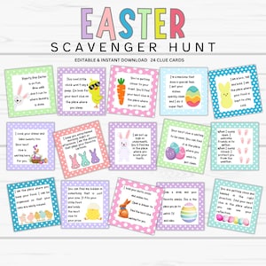 Easter Scavenger Hunt for Kids, 24 Easter Hunt Clues, Editable Easter Scavenger Hunt, Easter Bunny Egg Hunt, Editable Easter Scavenger Clues