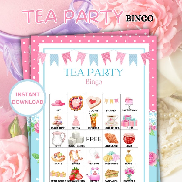 30 UNIQUE Tea Party Bingo Game, Tea Party Birthday, Baby Shower Tea, Tea Party Bridal Shower, Tea Party Game Adults Kids Toddler, Bridal Tea