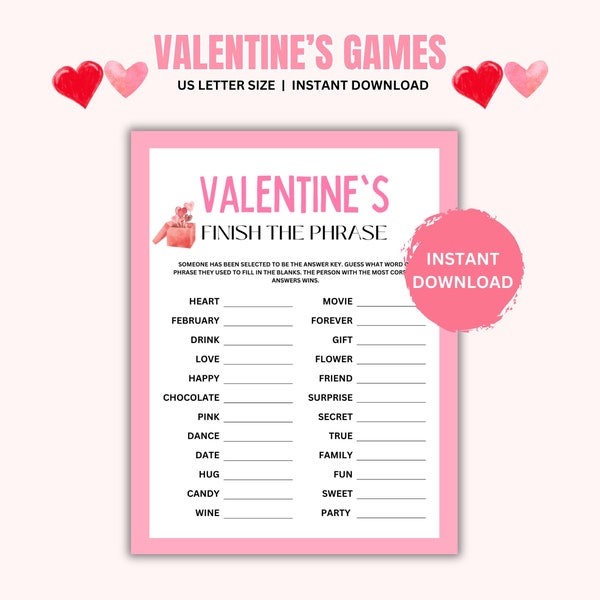 Finish The Phrase Valentines Party Game, Valentine Party Game and Activity, Kids party games, adult games, Family games, Virtual Party Games