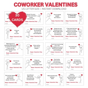 Tarjetas de San Valentín para compañeros de trabajo, tarjeta de San Valentín divertida, personal de oficina empleado compañero de trabajo San Valentín, regalo imprimible para el día de San Valentín del trabajo