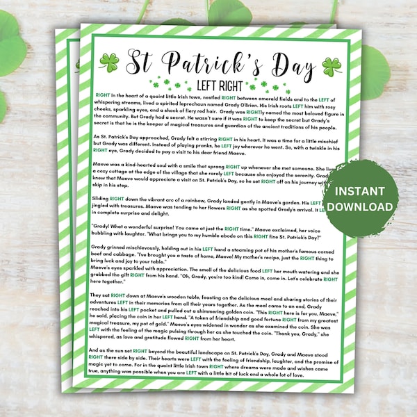 Printable St Patrick's Day Left Right Game, St Paddy's Day Game Activity, Adult & kids game, St Patrick's Day Party Game
