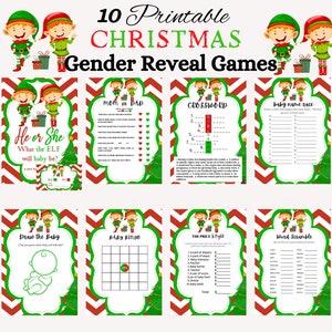 Los juegos imprimibles de revelación de género del bebé con el tema Elfo son perfectos para las vacaciones de diciembre, la fiesta navideña de revelación de género o el baby shower.
