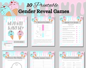 What's the Scoop Ice Cream Themed Gender Reveal Game Bundle is the perfect way to entertain guests at a gender reveal party or baby shower