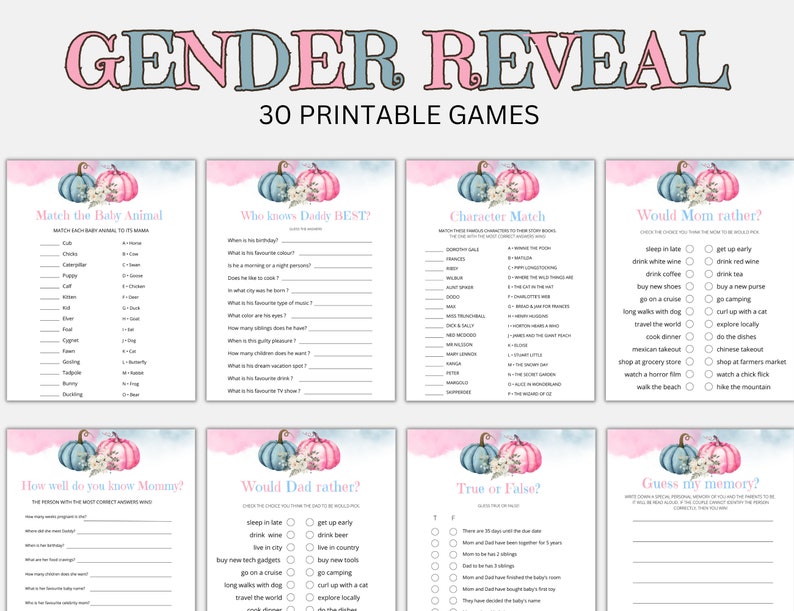 Fall Pumpkin Gender Reveal Games Bundle, Fall Gender Reveal, Gender ...