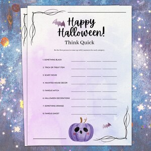 Halloween Party Game, Think Quick, Halloween Party Activities, Halloween adult Party, Fall October party game, Halloween game printable
