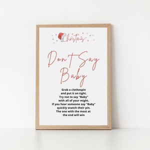 Don&#39;t Say Baby CHRISTMAS Baby Shower Sign, Modern Baby Shower Sign, Gender Neutral Baby Shower sign, Décoration PDF imprimable CHR123