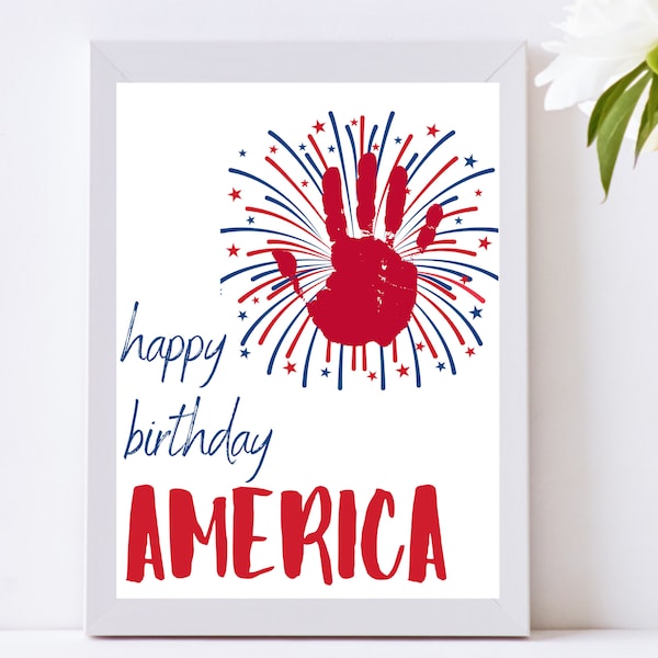 4th of July Handprint Activity, Fourth of July Printable, Happy 4th,  Daycare Preschool Toddler Activity, Happy 4th of July Kids Activity