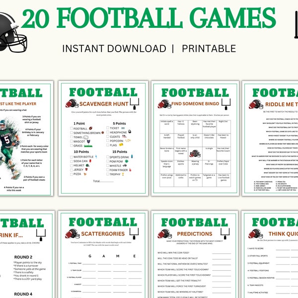 Football Games Bundle, Football Party Games, Football Birthday Party Games, Football Themed Party Games, Printable Football Game