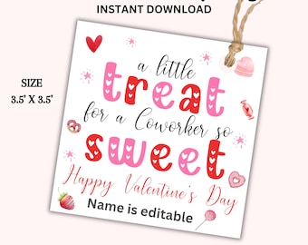 CoWorker Valentines Gift Tag, Printable Valentine Gifts Tags, Valentines Day Sweet Treat, Gift For CoWorker, Work Valentine, Coworker Treat