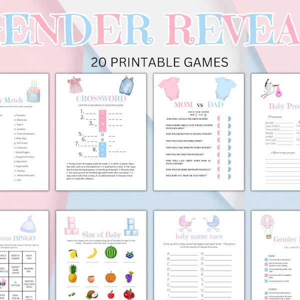 Gender Reveal Party Spiel Bundle, Gender Reveal Games, Gender Reveal Ideen, Pink und Blau Gender Reveal Party, Gender Reveal Party