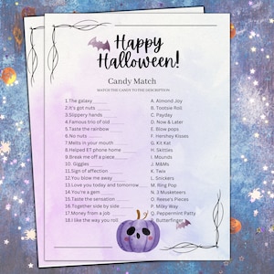 Halloween Party Game, Candy Match, Halloween Party Activities, Halloween adult Party, Fall October party game, Halloween game printable