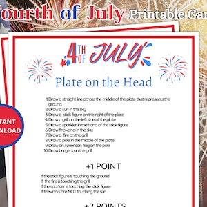 Juego de placa en la cabeza del 4 de julio, juegos familiares imprimibles, juego de fiesta patriótica para niños y adultos, juegos imprimibles de actividades del 4 de julio