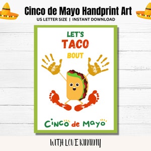 Artesanato de Cinco de Mayo, impressão de mão e pegada de Cinco de Mayo, lembrança de arte de impressão de mão para crianças, bebês e crianças pequenas, cartão DIY Cinco de Mayo