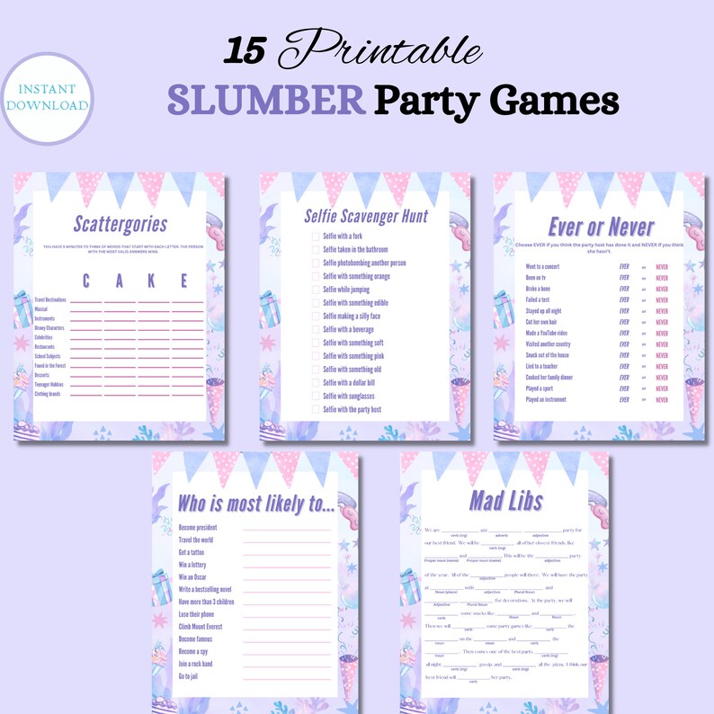 Printable Slumber Party Game Bundle, Party Activities Her, PURPLE Sleep ...