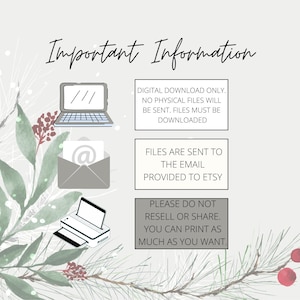 Op de afbeelding: Belangrijke informatie over digitale downloads. Alleen digitale download. Er worden geen fysieke bestanden verzonden. Bestanden moeten worden gedownload. De bestanden worden naar het e-mailadres gestuurd dat aan Etsy is verstrekt.  Handelaars mogen de bestanden niet doorverkopen of delen. U kunt zoveel afdrukken als u wilt.