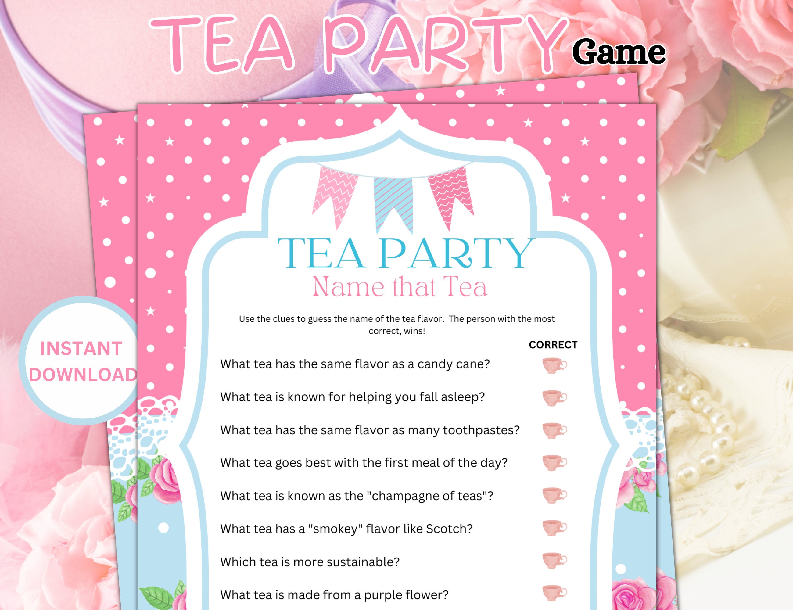 Printable Tea Party Game,tea Party Birthday,tea Party Baby Shower, Tea ...