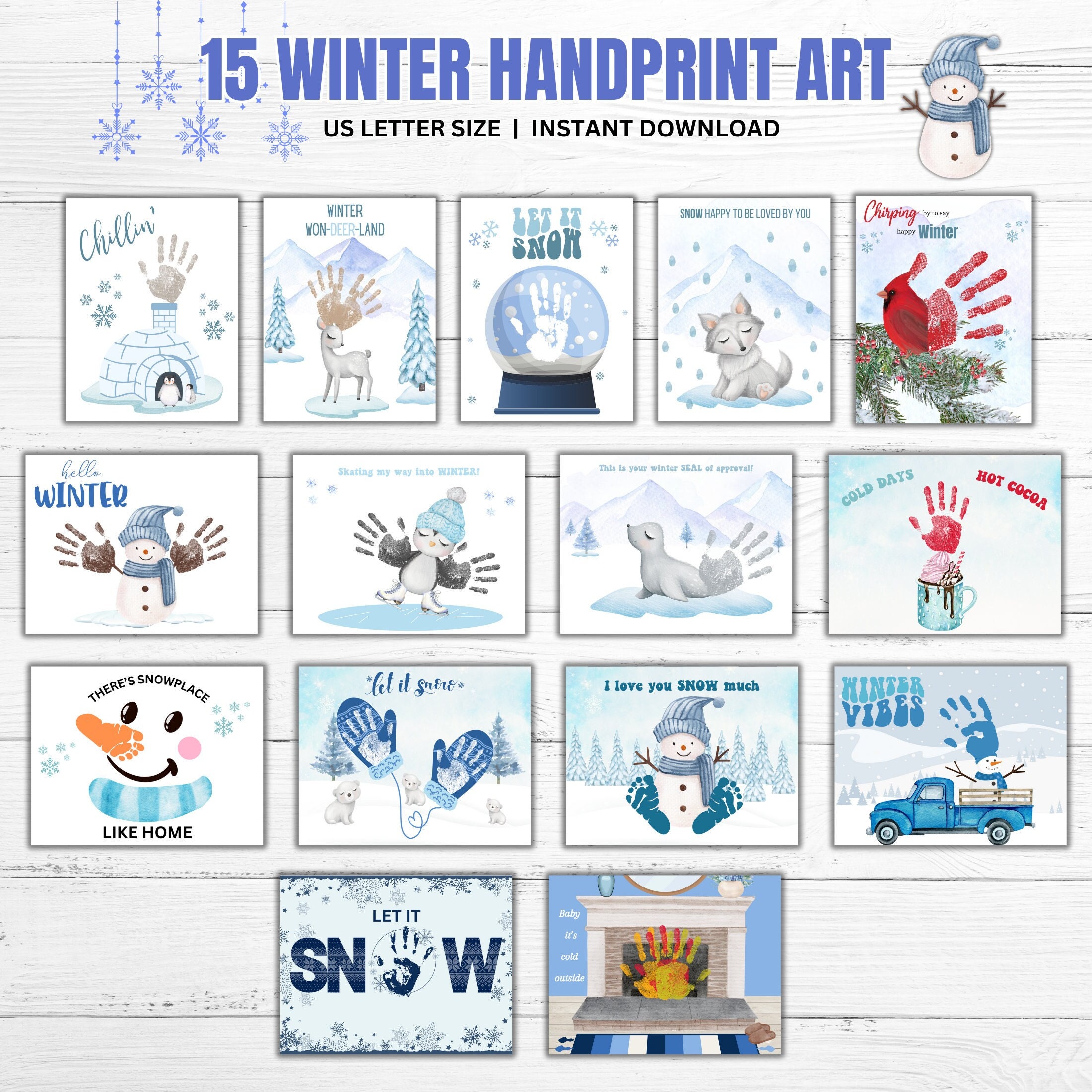 Winter Handprint Art Bundle, Winter Craft, Kids Handprint Art Craft, Art for children, Keepsake Art, Winter Craft Idea, Winter Printable Art
