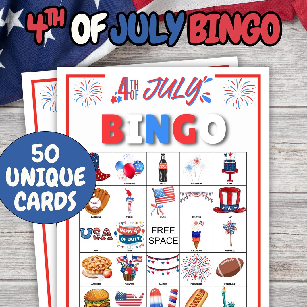 50 Fourth of July BINGO Games, BINGO Printable Family Game, Patriotic ...