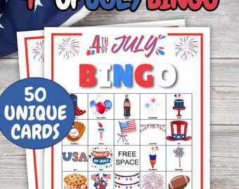 50 Fourth of July BINGO Games, BINGO Printable Family Game, Patriotic Party Game for Kids & Adults, July 4th Activity, Independence Day game