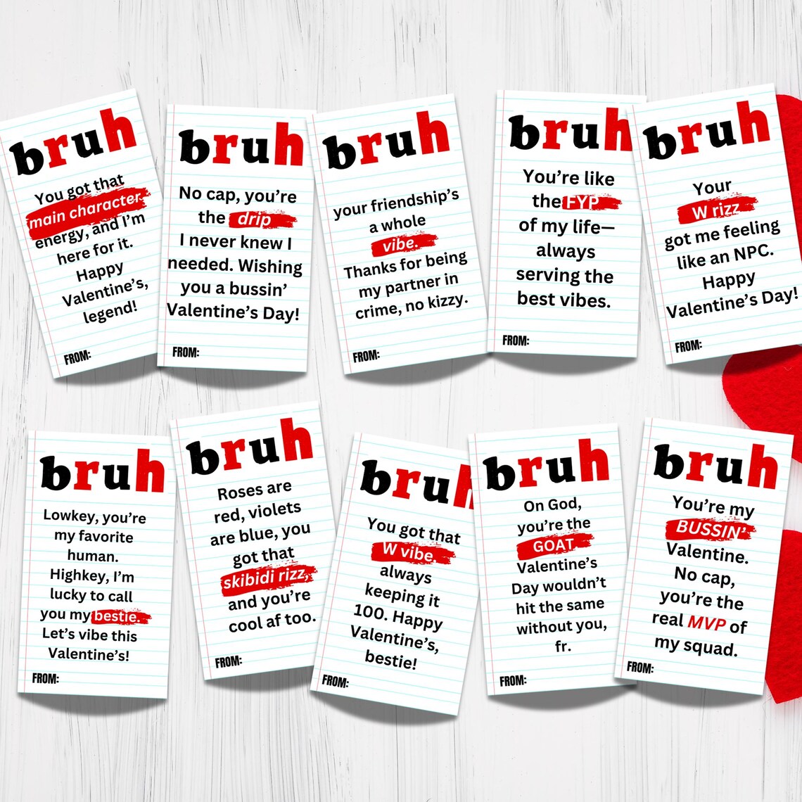 Bruh Valentines Day Card, Teen Tween Slang Valentines Card Printable ...