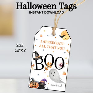 Halloween Gift Tag, Halloween Party Favor Tags, Kids Halloween treat tag, Halloween Bag tag, Halloween Boo Tags, Halloween Class Gift Tag