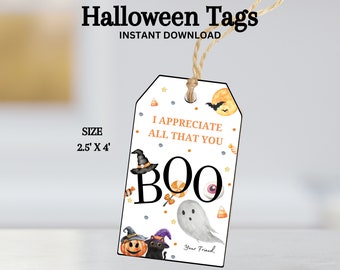 Halloween Gift Tag, Halloween Party Favor Tags, Kids Halloween treat tag, Halloween Bag tag, Halloween Boo Tags, Halloween Class Gift Tag