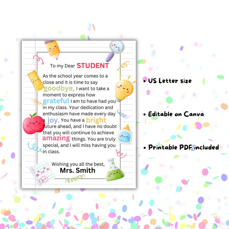 Editable End of School Year Letter From Teacher, Last Day of School ...