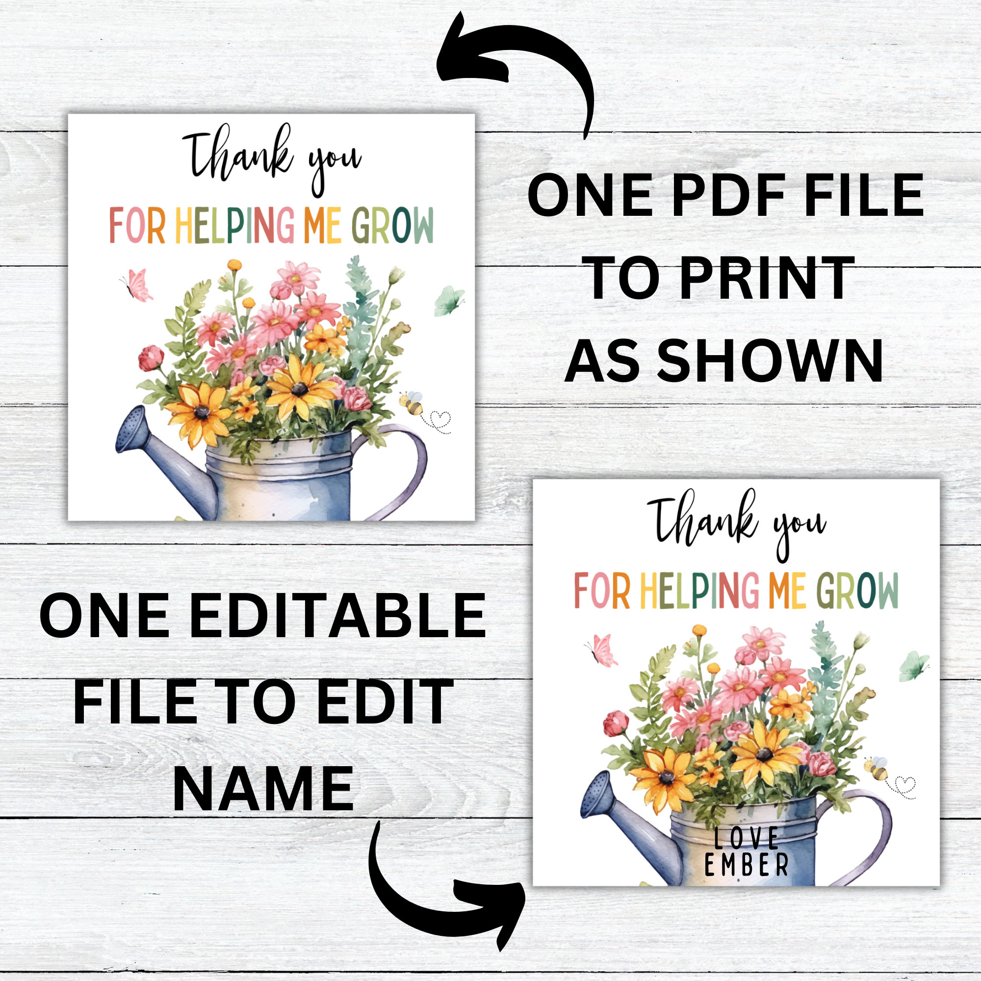 Editable Thank You for Helping Me Grow Gift Tag, Teacher Appreciation ...