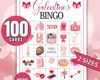 100 Galentine's Bingo game, Galentines Bingo Game, Girls Night Out, Galentines Game Activity, Adult Party Game, Girl's Valentines Day
