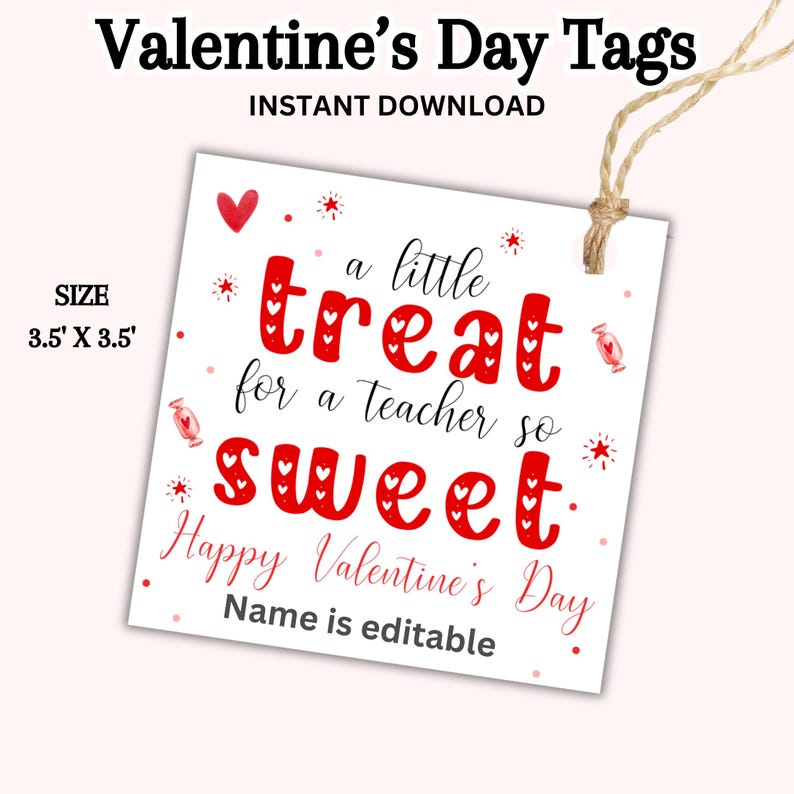 Teacher Valentines Gift Tag, Printable Valentine Gifts Tags, Valentines ...