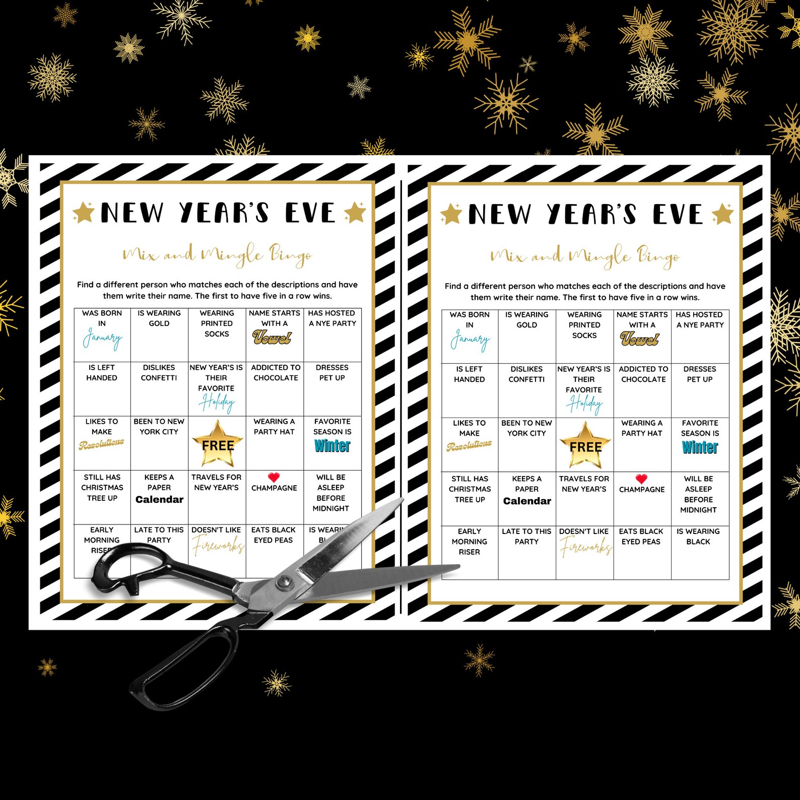 New Years Mix & Mingle Bingo Game, New Years Eve Party Game, New Years ...