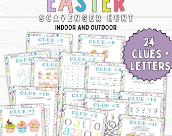 Easter Scavenger Hunt for Teens, 24 Egg Hunt Clues, Easter Bunny Treasure Hunt Indoor Outdoor Escape Room Basket Game, Older Kids Scavenger