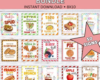 Bundel waarderingsteken, waardering leraar, waardering personeel, teammedewerker verpleegkundige ontbijt Lunch Snack afdrukbare tafelbordposter