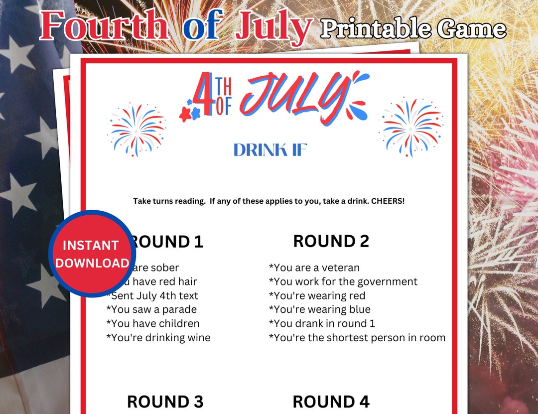 Fourth of July Drink If Game, Printable Family Games, Patriotic Party