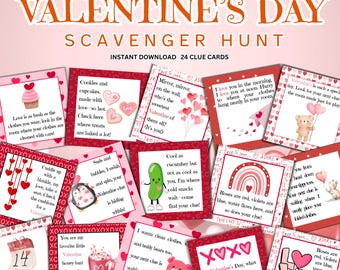 Valentines Day Scavenger Hunt, Valentines Treasure Hunt Clues For Kids, Kids Printable Valentines Game, Kids Valentines Gift, Valentine Hunt