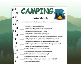 Camping Game for kids & adults, Joke Match  Camp Activity, Family Campfire Game, Adult Camping, Camp Party, Printable Camp Game