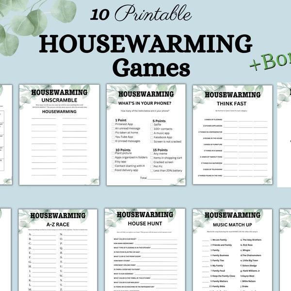 Housewarming Game Bundle, Printable New House Games, Housewarming Ideas, New Home Party, Housewarming Party Activity, New Home Party  Games