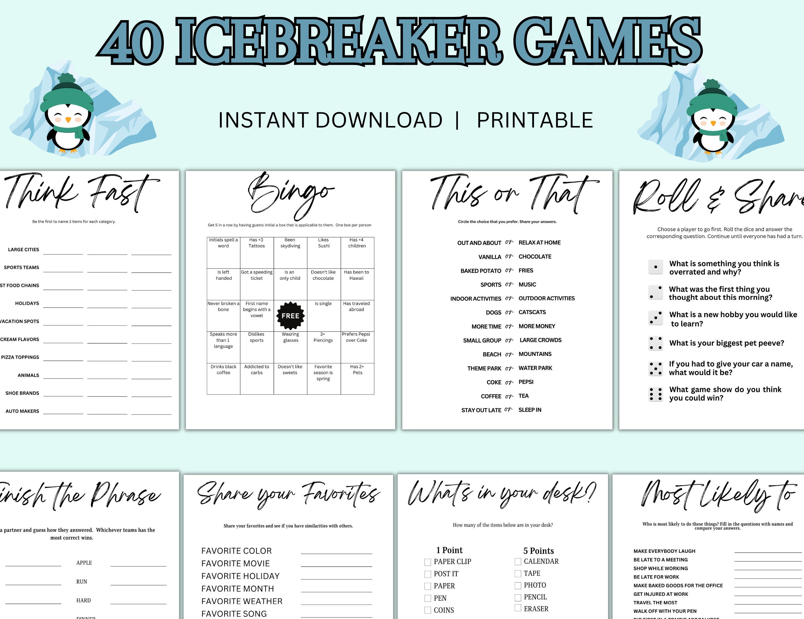 Icebreaker Game Bundle, Printable Icebreaker Games, Staff Game Idea, Ice  Breaker Questions, Work Party, Team Building Games, Happy Hour Game 